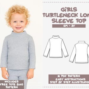 Girl Turtleneck Top Sewing Pattern Long Sleeve Top Pattern Girl Sewing Pattern Knit Top Sewing Easy Top for Beginners Kid PDF Sewing Pattern