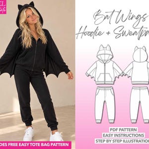 Bat Wings Costume Sewing Pattern Winged Hoodie Pattern Sweatpants Pattern Hooded Outfit Women Halloween Clothing PDF Costume Batwing Pattern
