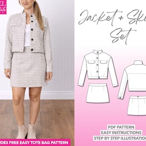 Jacket and Skirt Set Sewing Pattern: Women's Sizes XS-XXXL (PDF Pattern)