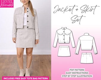 Jacket and Skirt Set Sewing Pattern: Women's Sizes XS-XXXL (PDF Pattern)