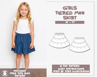 Girls Tiered Mini Skirt Sewing Pattern: Sizes 4Y-7Y (PDF Pattern)