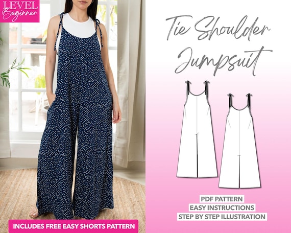 Jumpsuit Sewing Pattern Tie Shoulder Jumpsuit PDF Pattern Women Jumpsuit Sewing Pattern Comfy Jumpsuit Pattern PDF Summer Jumpsuit Women Etsy UK