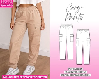 Cargo Pants Sewing Pattern Elastic Waist Pants PDF Pattern Women Pants Pattern Trouser Pattern Cargo Pocket Clothing Utility Pants Outdoor