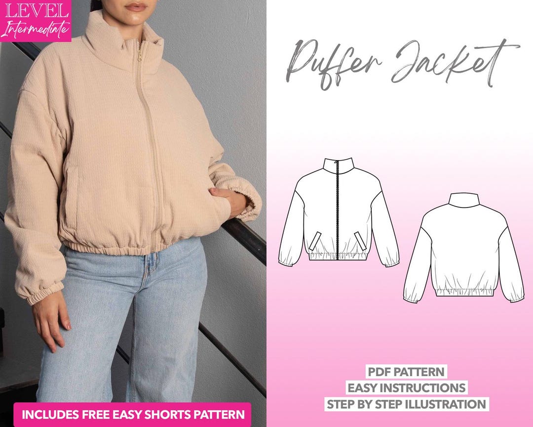 Puffer Jacket Sewing Pattern Women Sewing Pattern Zip up Jacket PDF