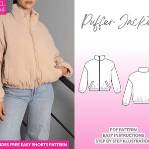 Puffer Jacket Sewing Pattern Women Sewing Pattern Zip Up Jacket PDF Pattern Outerwear Sewing Pattern Down Coat Pattern Warm Jacket Pattern