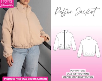 Puffer Jacket Sewing Pattern Women Sewing Pattern Zip Up Jacket PDF Pattern Outerwear Sewing Pattern Down Coat Pattern Warm Jacket Pattern