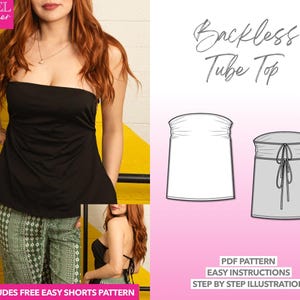 Top Sewing Pattern Backless Tube Top PDF Pattern Women Top Sewing Pattern Knit Top Pattern Summer Top Sewing Pattern Tube Top Sewing Pattern