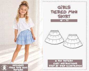 Patron de couture pour mini-jupe à volants pour filles : tailles 4 à 7 ans (patron PDF)