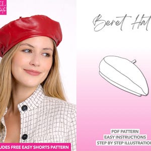 Beret Hat Sewing Pattern, Trendy Hat, Women Hat PDF Pattern, French Hat, Cap Pattern, Barret Cap, Soft Hat, Wool Hat, Leather Hat, Suede Hat