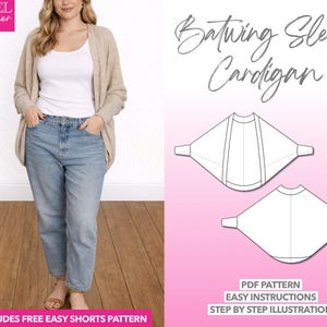 Cardigan Schnittmuster mit Fledermausärmeln: Damen Oversized Jacke (PDF Nähanleitung XS-XXXL)