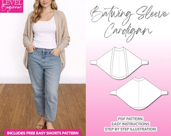 Batwing Sleeve Cardigan Sewing Pattern: Women's Oversized Jacket (PDF Pattern XS-XXXL)