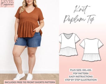 Naaipatroon gebreide peplumtop grote maten (0XL-4XL) (pdf-patroon)