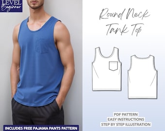 Mens Pocket Tank Top Sewing Pattern S-XXL (PDF Pattern)