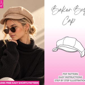 Baker Boy Cap Sewing Pattern Unisex Newsboy Hat Easy Cap Pattern Hat PDF Pattern Pageboy Hat Pattern Flat Round Hat Muffin Cap Cabbie Cap