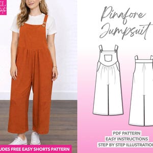 Pinafore Jumpsuit Sewing Pattern: Women's Overall Playsuit (PDF Pattern XS-XXXL)