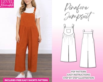 Pinafore Jumpsuit Sewing Pattern: Women's Overall Playsuit (PDF Pattern XS-XXXL)