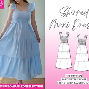 Dress Sewing Pattern Maxi Dress PDF Pattern Summer Dress Sewing Pattern Long Dress Cute Dress Women PDF Dress Pattern Tiered Dress Pattern