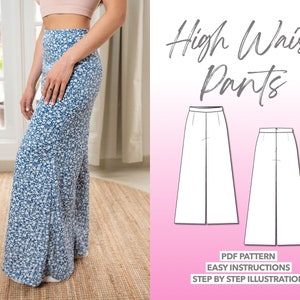 High Waist Pants Sewing Pattern Wide Leg Pants Pattern Women Pants Sewing Pattern Summer Pants PDF Pattern