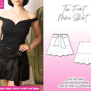 Skirt Sewing Pattern Tie Front Ruffle Hem Mini Skirt PDF Pattern Women Skirt Sewing Pattern Mini Skirt Pattern Ruffle Mini Skirt Pattern PDF