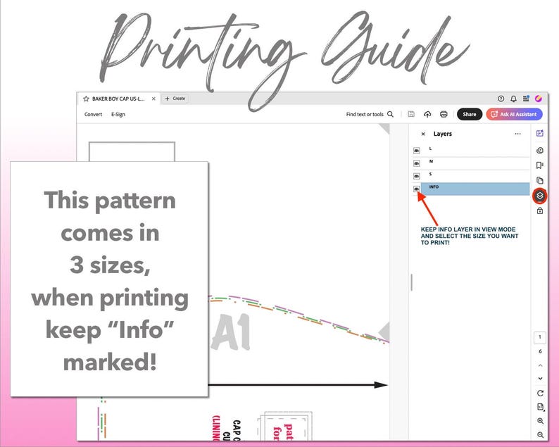 Baker Boy Cap sewing pattern printing guide.