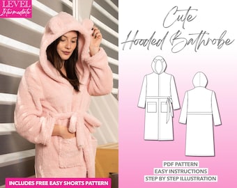 Robe Sewing Pattern Hooded Bathrobe PDF Pattern Easy Bathrobe Sewing Pattern Bathrobe With Hood Loungewear Pattern Cozy Hooded Robe Pattern