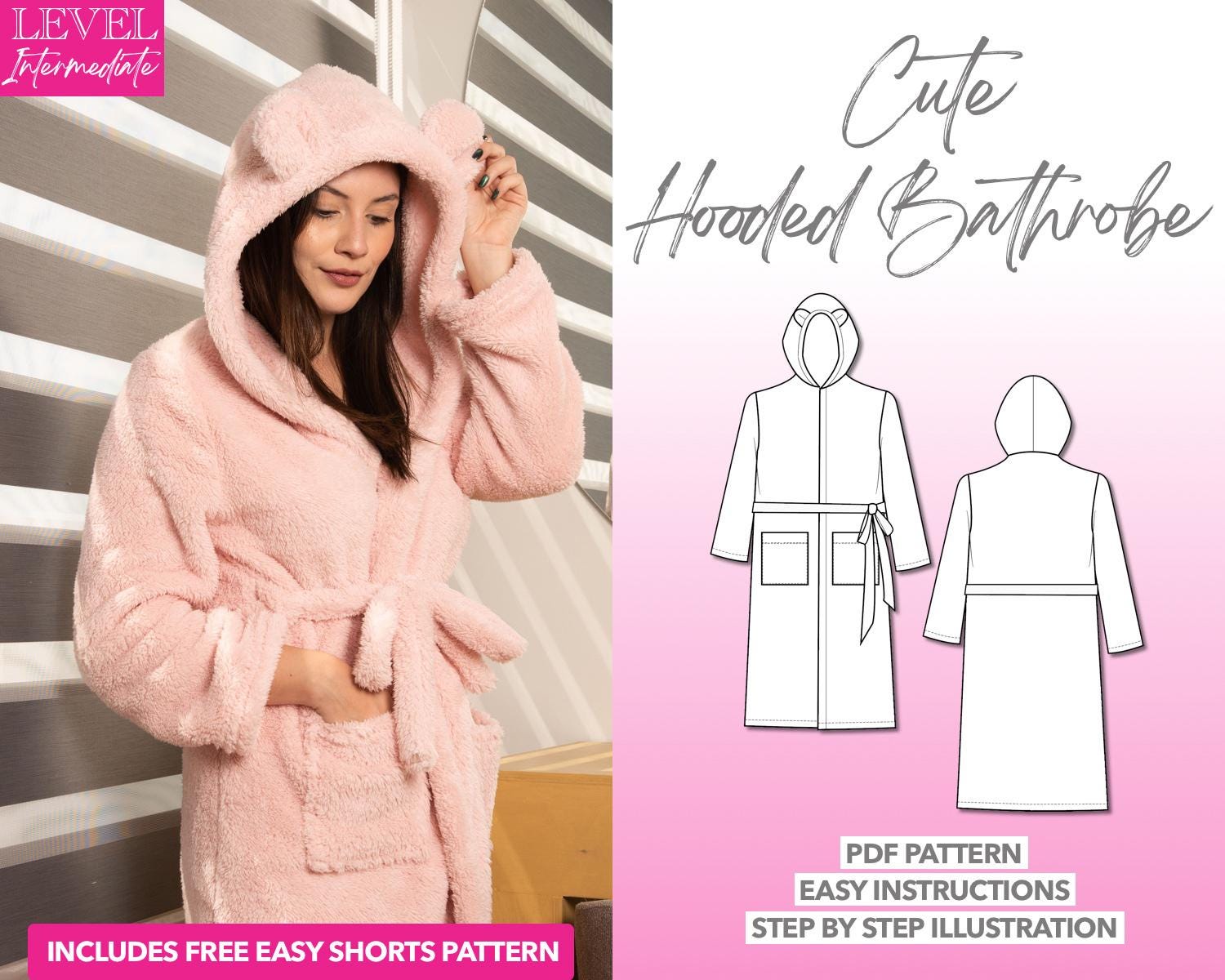 Robe Sewing Pattern Hooded Bathrobe PDF Pattern Easy Bathrobe Sewing Pattern Bathrobe With Hood Loungewear Pattern Cozy Hooded Robe Pattern