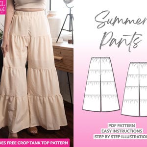 Summer Pants Sewing Pattern Boho Pants PDF Pattern High Waist Pants Sewing Pattern Comfy Pants Women Pants Pattern Easy Boho Sewing Pattern
