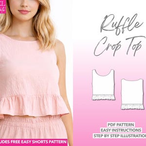 Ruffle Crop Top pdf sewing pattern with easy instructions and step by step illustrations.