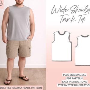 Modello di cucito per canotta con spalle larghe da uomo taglie forti (2XL-6XL) (modello PDF)