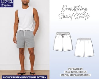Mens Drawstring Sweat Shorts PDF Sewing Pattern – PDF Download (S–XXL)