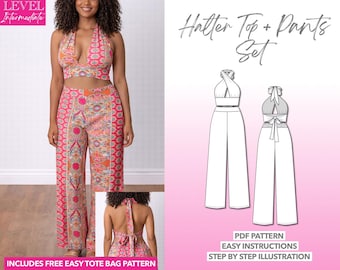 Patron de couture pour haut court dos nu et pantalon large (téléchargement PDF TP-XXXL)