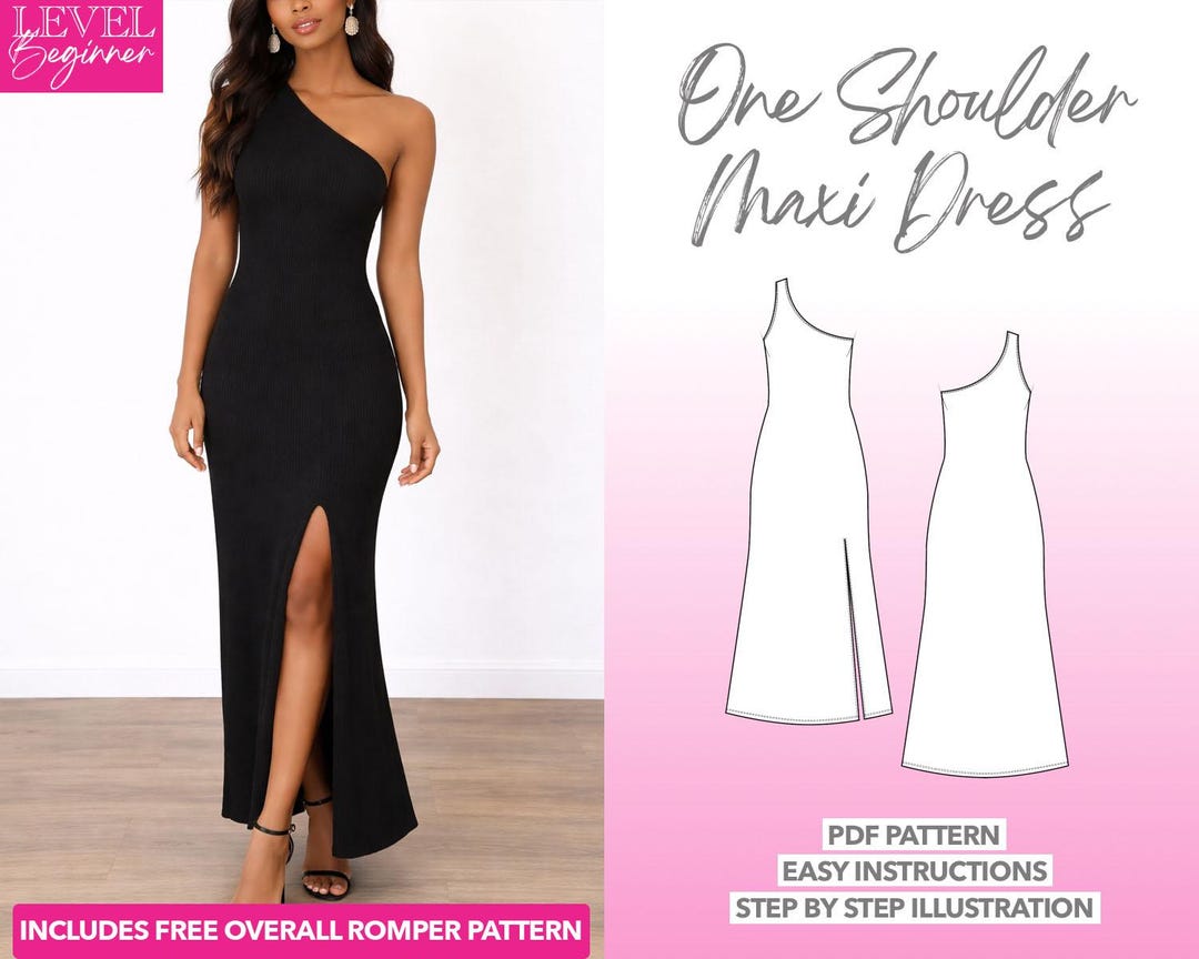One Shoulder Maxi Dress Sewing Pattern (PDF Pattern) - Etsy