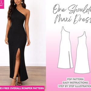 One Shoulder Maxi Dress Sewing Pattern (PDF Pattern)