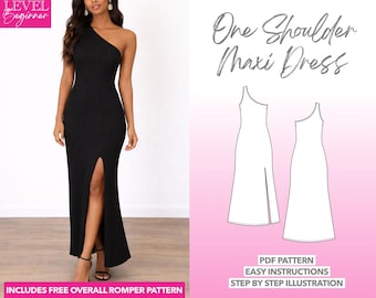 One Shoulder Maxi Dress Sewing Pattern (PDF Pattern)