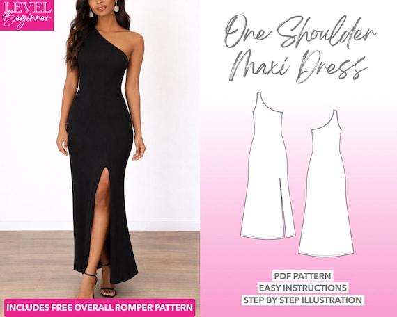 One Shoulder Maxi Dress Sewing Pattern (PDF Pattern) - Etsy