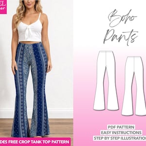 Boho Pants Sewing Pattern (PDF Download): Easy Knit Pants, XS-XXXL