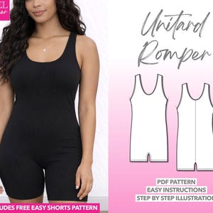 Unitard Romper Sewing Pattern Stretchy Jumpsuit Yoga Legging PDF Download Knit Romper Bodysuit Pattern Athletic Wear Workout Romper Exercise