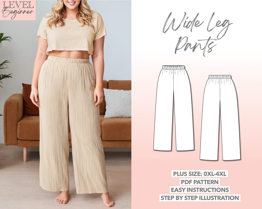 Plus Size Sewing Pattern 0XL-4XL Wide Leg Pants PDF Pattern Women ...