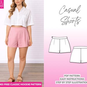 Patrón de costura para pantalones cortos anchos plisados: tallas de mujer XS-XXXL (patrón en PDF)