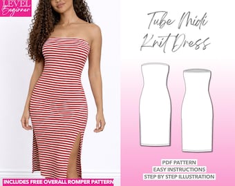 Tube Midi Dress Sewing Pattern Women Simple Dress Pattern Tube Dress Pattern Midi Dress Bodycon Dress Strapless Dress Off The Shoulder Style
