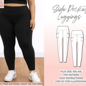Plus Size Leggings Sewing Pattern with Pockets Curvy Size Yoga Pants PDF Active Bottoms Exercise Leggings Stretch Pants Plus Size Activewear