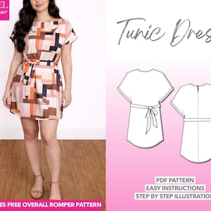 Patrón de costura para vestido túnica con cinturón (patrón PDF)
