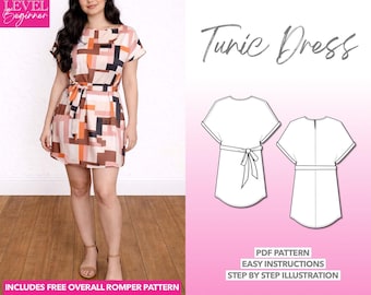 Belted Tunic Dress Sewing Pattern (PDF Pattern)