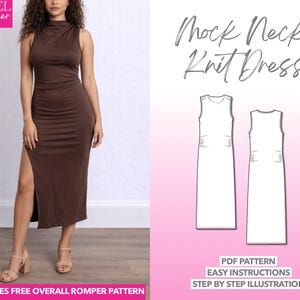 Knit Dress Pattern, Mock Neck Dress, Women Dress PDF, Knit Sewing Pattern, Bodycon Dress, Tight-Fitting Dress, Snug Dress, Collared Dress