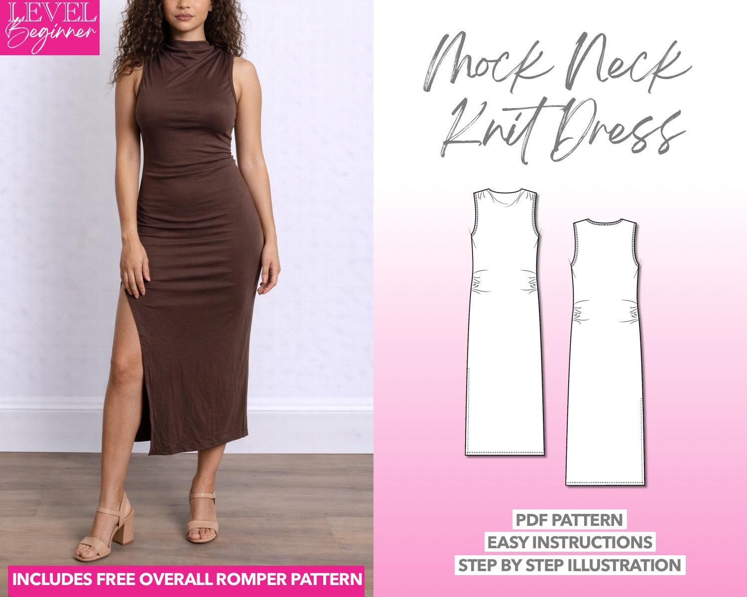 knit bodycon dress pattern Pattern, Mock Neck Dress, Women Dress PDF, Knit Sewing Pattern, Dress, Tight-fitting Dress, Snug Dress, Collared Dress import:260306 Orange Flower Euroflax Premium Taille:XXL