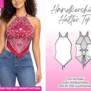 Handkerchief Top Sewing Pattern Halter Top Pattern Crop Top for Women Festival Top Pattern Boho Top Pattern Bandanna Hippie Top Kerchief Top