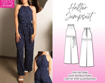 Overall Schnittmuster Neckholder Jumpsuit PDF Pattern Damen Schnittmuster Playsuit Schnittmuster Overall Jumpsuit Schnittmuster