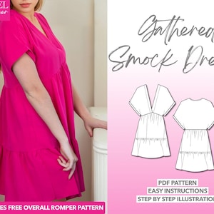 Dress Sewing Pattern Gathered Smock Dress Tunic Dress PDF Pattern Summer Dress Woman Dress Sewing Pattern Linen Dress Pattern PDF Mini Dress