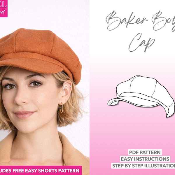 Modello per cucire un berretto da fornaio, berretto da strillone unisex, modello per berretto, modello PDF per cappello, modello per berretto da paggio, berretto piatto e rotondo, berretto da muffin, berretto da tassista
