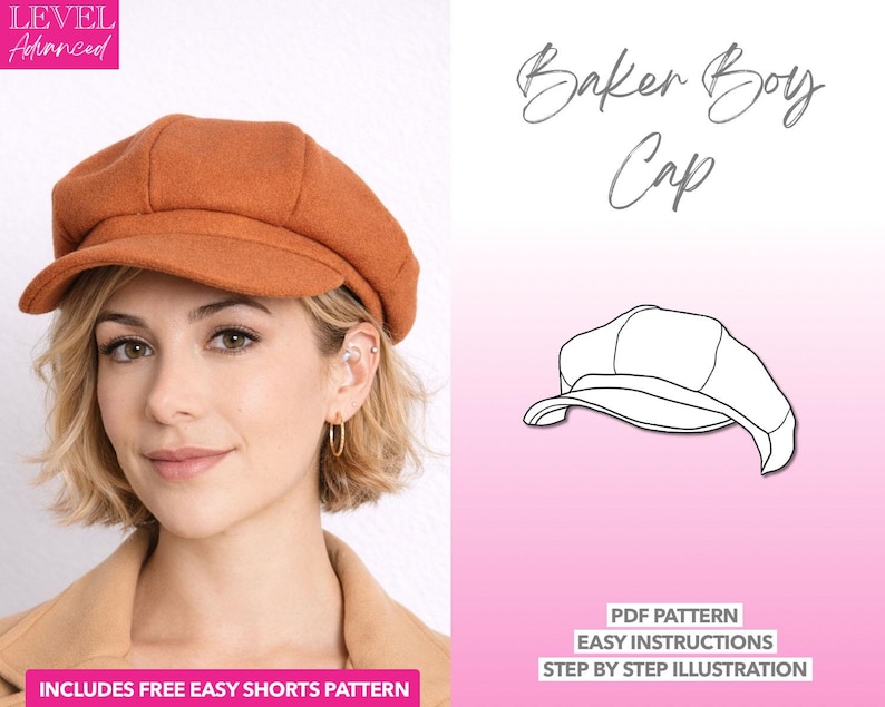 Baker Boy Cap pdf sewing pattern with easy instructions and step by step illustrations.